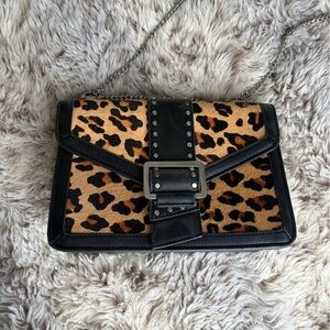 Aldo Black and Leopard Print Clutch